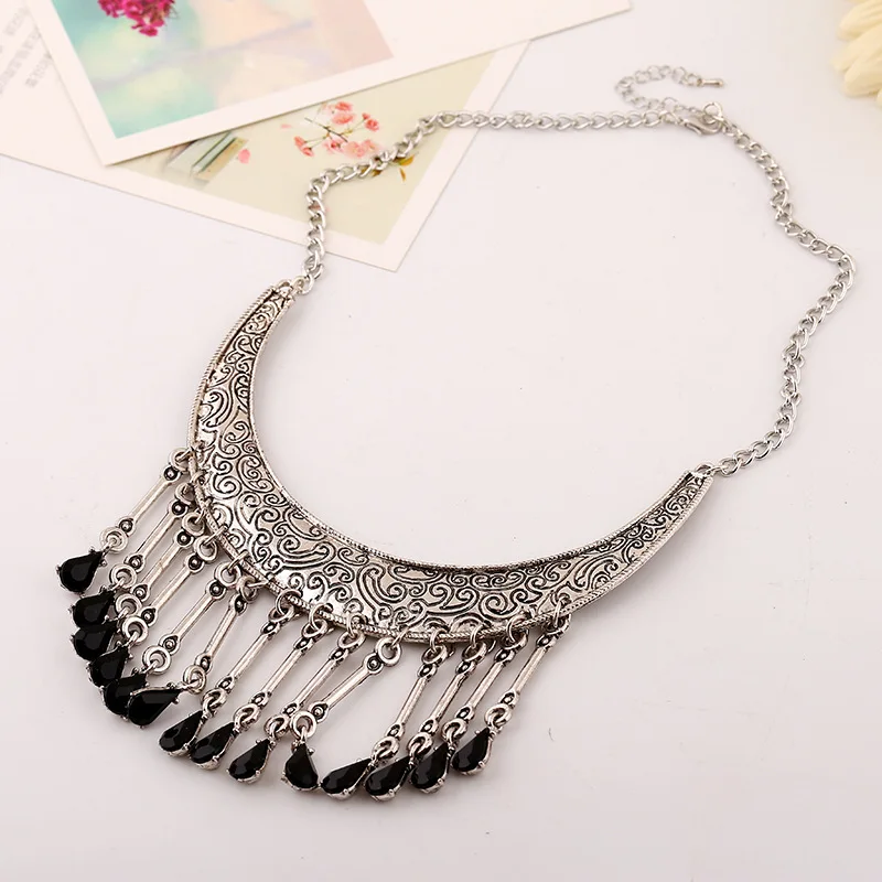 Long vintage black alloy tassel pendant necklace | Украшения и аксессуары