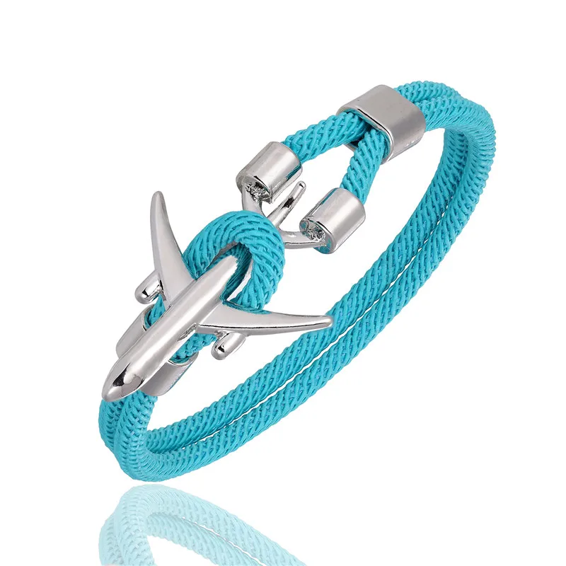 Blue MKENDN аэропорта Мода Для мужчин Для женщин самолет якорь Браслеты веревочная цепочка с подвеской из Паракорда авиации жизнь ювелирные браслеты hombres - Окраска металла: Blue