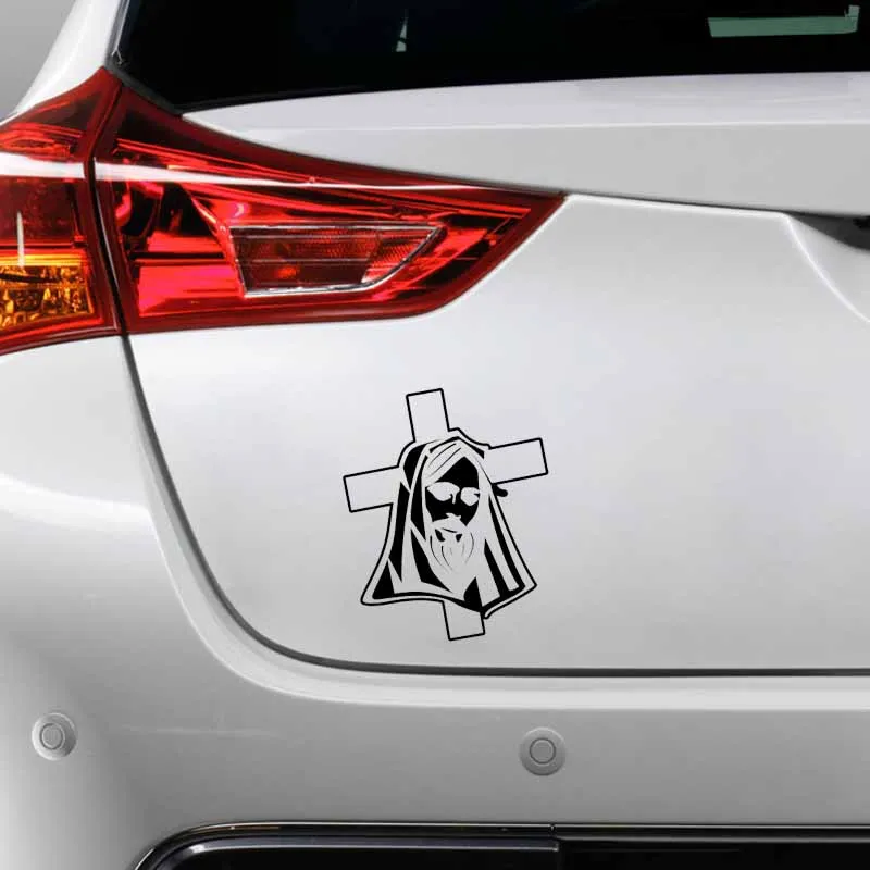 

YJZT 14.6CM*17.8CM Jesus Cross Vinyl Car Motorcycle Sticker Decals Black/Silver C13-000192