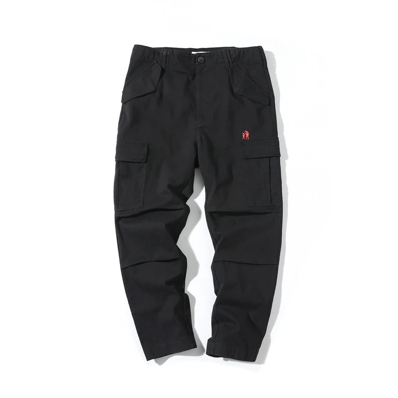 Хлопковые повседневные мужские свободные брюки-карго черного цвета хаки рабочие