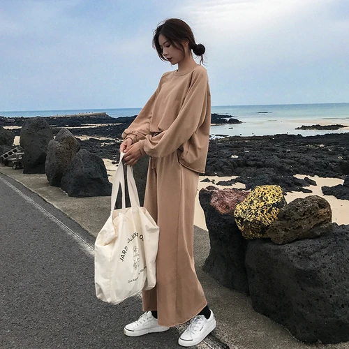 Женский Повседневный комплект из 2 предметов пуловер с круглым вырезом топ на