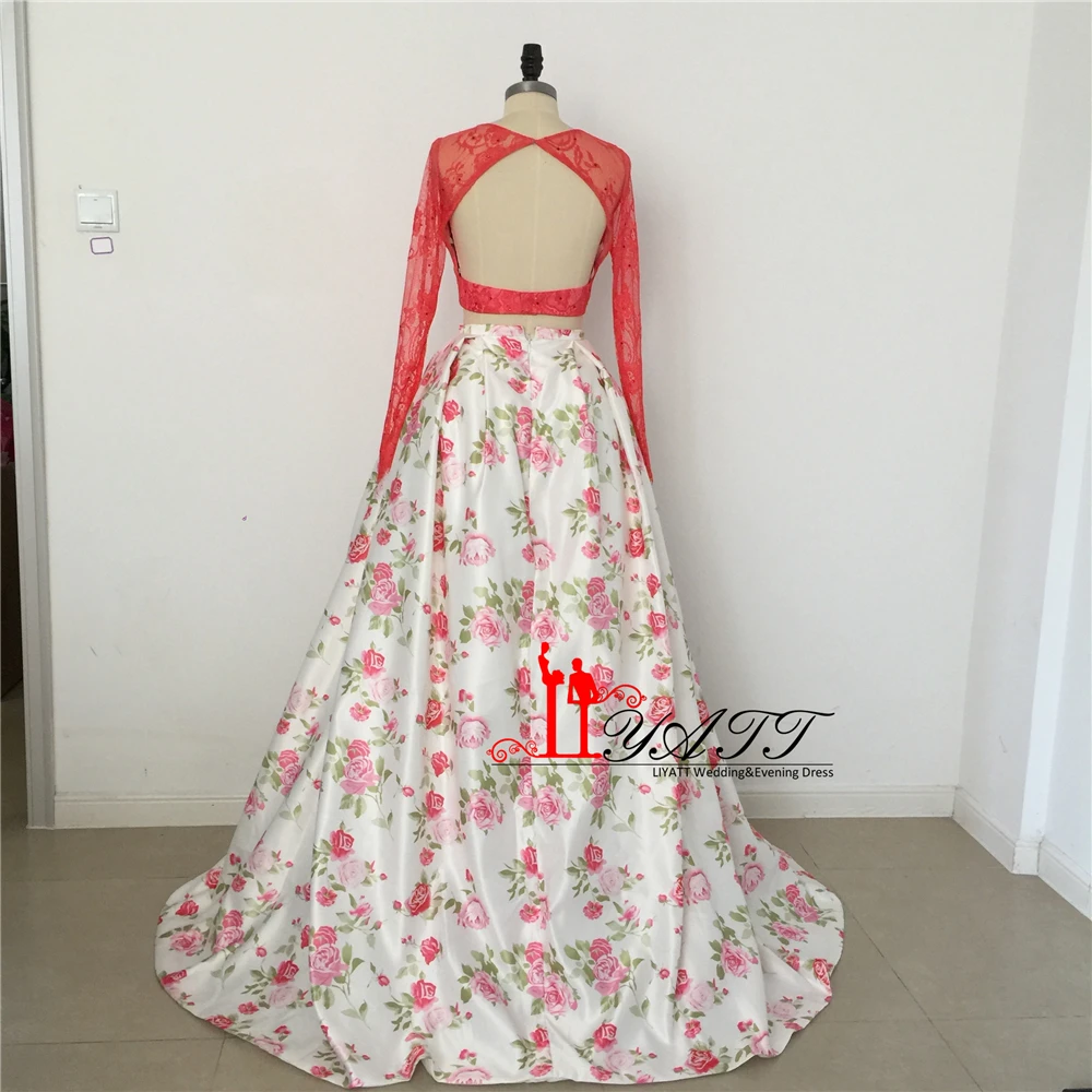 2017 Потрясающие вечерние платья для выпускного вечера с принтом из двух частей