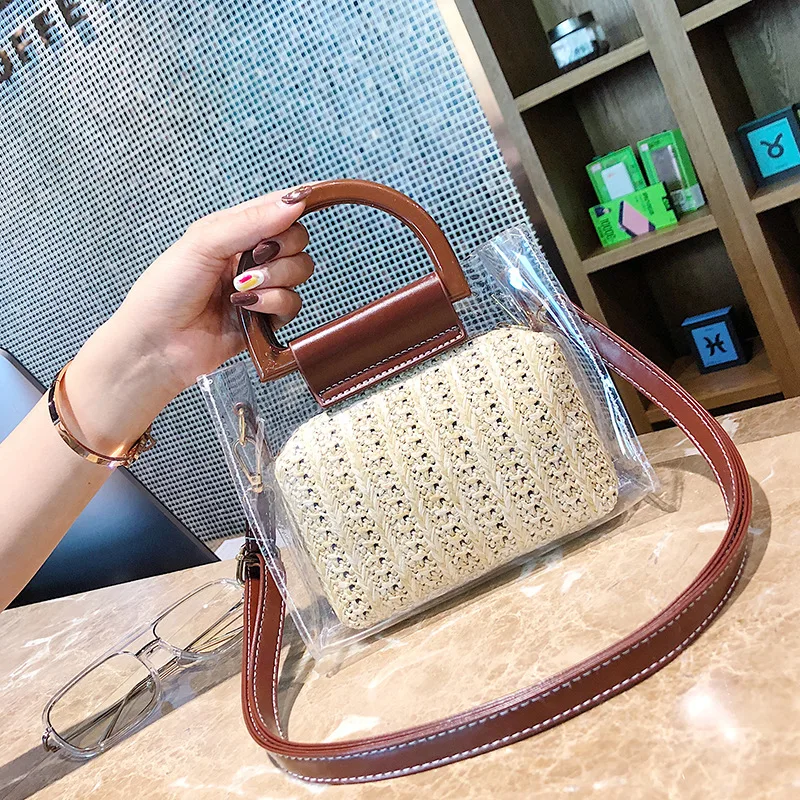 Small Handbag Transparent Women Hand Bags Chain Straw bag Lady Travel Beach Shoulder Cross Body Bag Holiday | Багаж и сумки