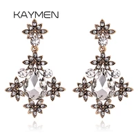kaymen new fashion vintage drop earrings for women antique silver plated inlaid rhinestones crystals statement dangle earrings