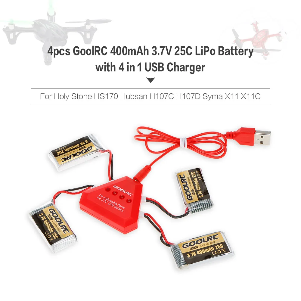 4 шт. 400 мАч 3 7 В 25C hubsan LiPo батарея с в 1 USB зарядное устройство для Святого камня HS170