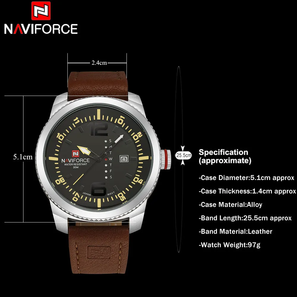 Часы NAVIFORCE мужские спортивные кварцевые с кожаным ремешком|clock brand|clock fashionclock band |