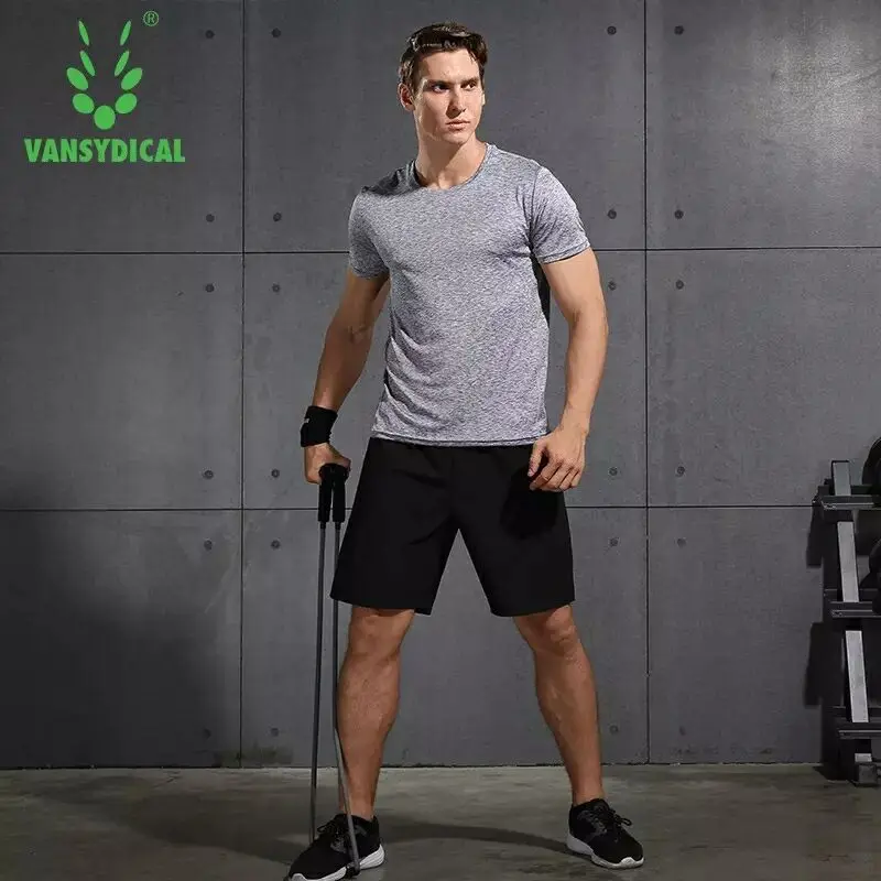Фото Vansydical спортивные костюмы для бега для мужчин s фитнес шорты с коротким рукавом комплект из 2 предметов Спортивная одежда мужские тренировочные костюмы куртка с капюшоном для бега №4