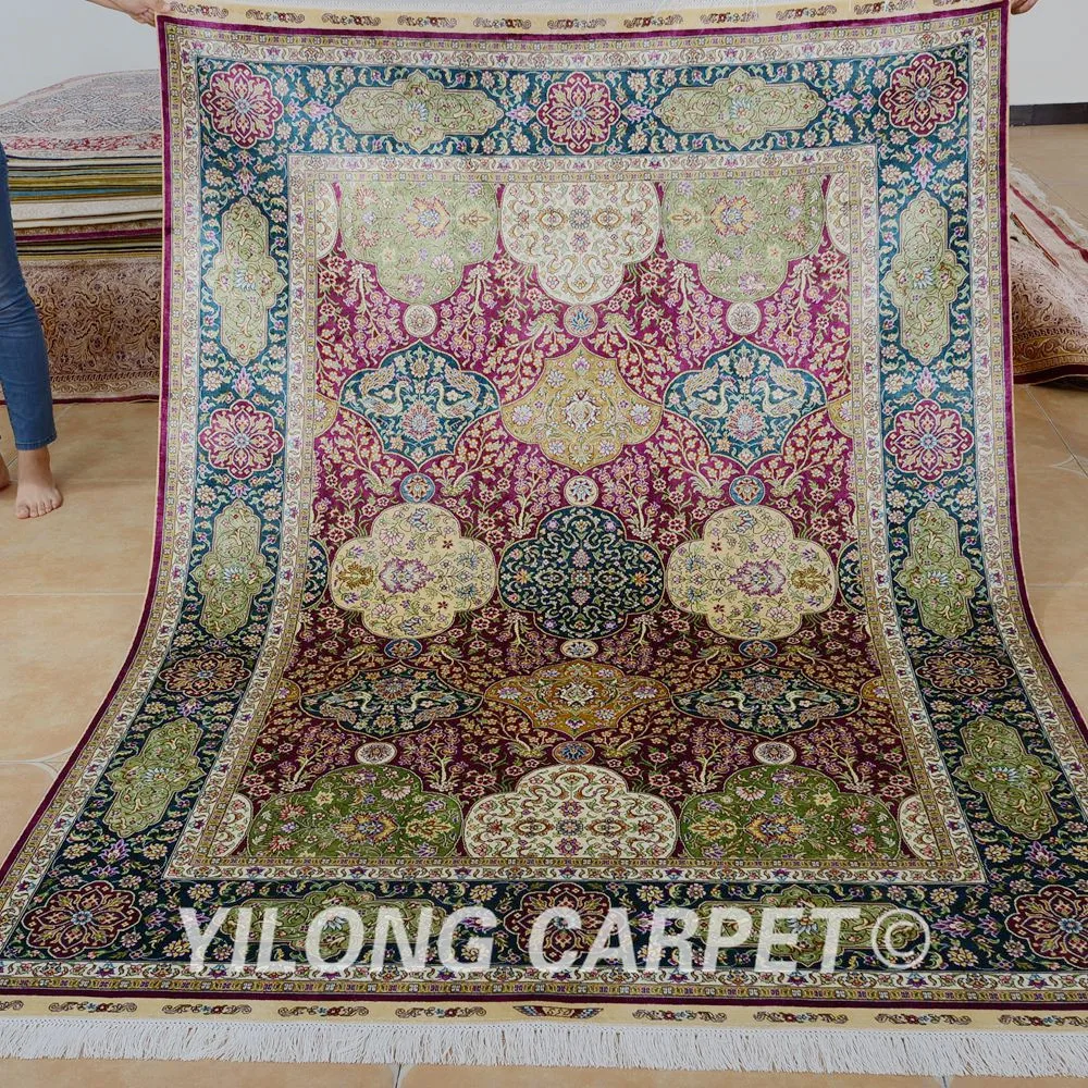 Yilong 5 'x 7' персидский шелковый ковер темно-синий традиционный Восточный