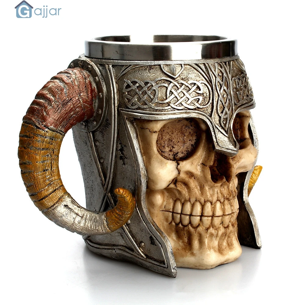 Домашние чашки для воды 3D кофейная кружка ударный воин Танкард Viking Череп Двойная