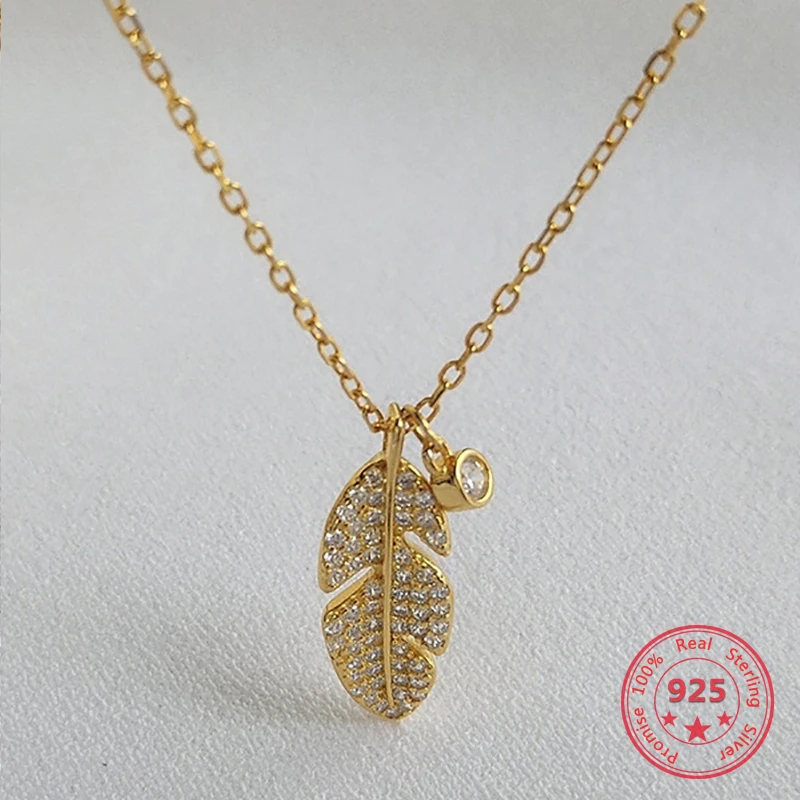

Eueopean Style Popular 925 Silver Fashion New Zircon Leaf Pendant Gold Necklace