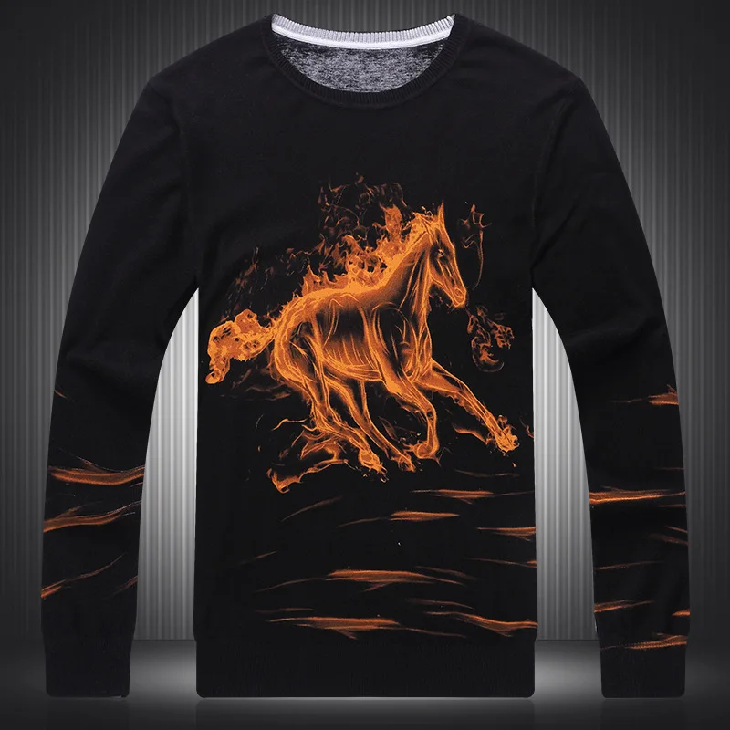 Personalized flame fire horse pattern 3d print fashion sweater Spring2019 New quality soft smooth elastic pullover M-3XL | Мужская