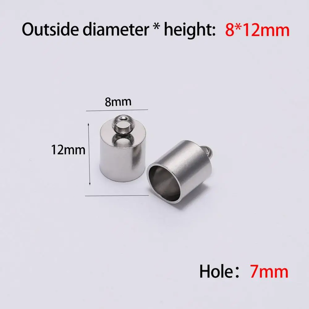 7mm 10 шт./лот наконечник из нержавеющей стали подходит для 2 3 4 5 6 7 8 10 мм кисточка кожаный шнур Конец Обжимной колпачок s для самостоятельного изготовления ювелирных изделий браслет - Цвет: 7mm