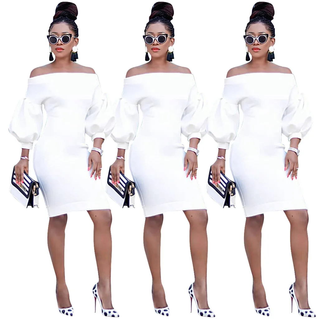 Женское платье миди с открытыми плечами Платье До Колена рукавами фонариками и