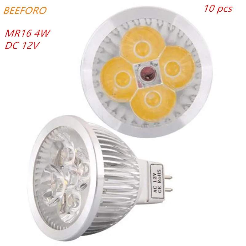 Beeforo 4W GU5.3(MR16) LED Spotlight MR16 4 High Power LED 360-400 lm Warm White / Cool White  Dimmable DC 12V/AC 12V 10 pcs