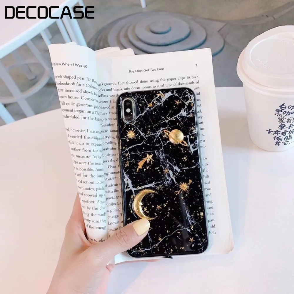 DECOCASE Роскошные 3D Золотая фольга планета Звезда Луна Черный Белый мрамор