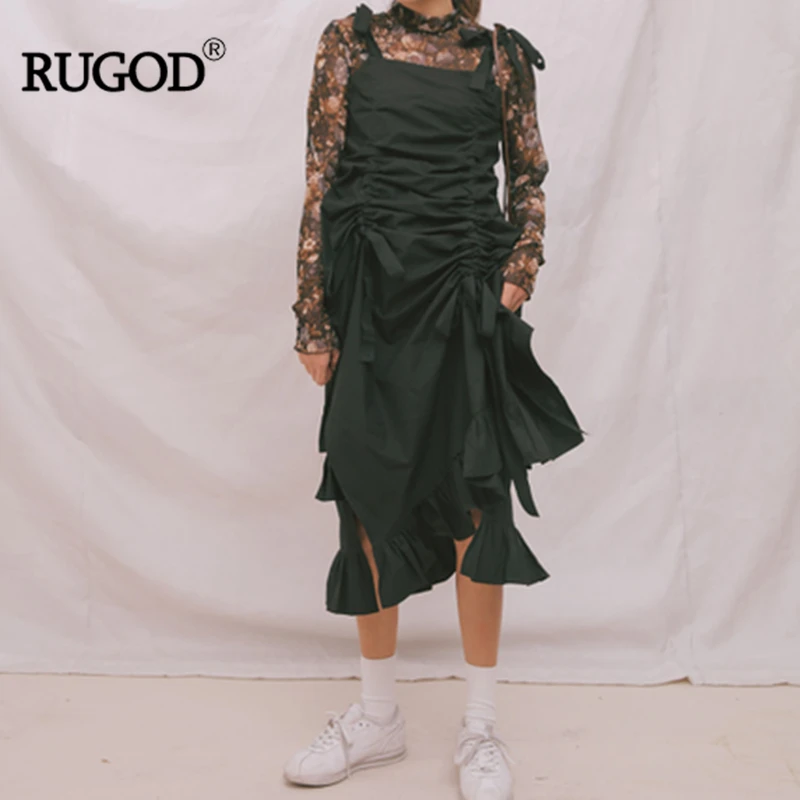 Женское винтажное платье на бретельках RUGOD однотонное асимметричное до середины