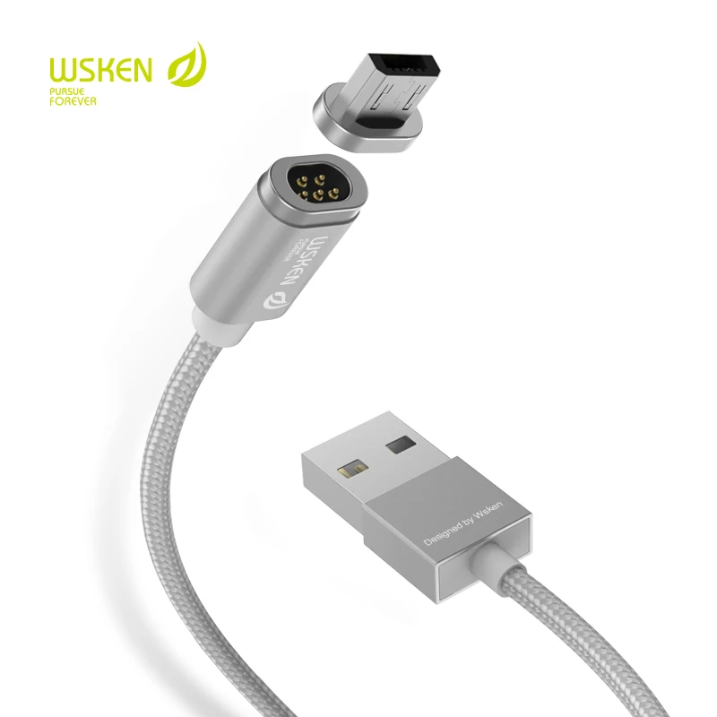 Wsken Mini 2 USB металлический магнитный кабель IOS / Micro штекер нейлоновый Плетеный