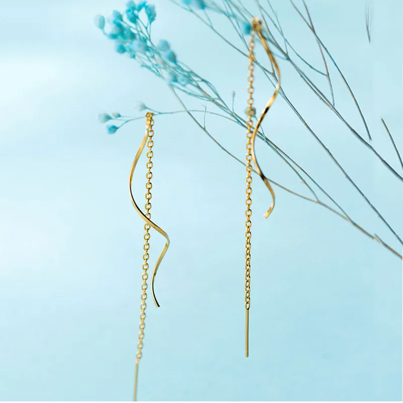 INZATT Real 925 Sterling Silver Long Wave chain Tassel Drop Earrings For Elegant Women Party Fine Jewelry 2019 Accessories Gift | Украшения