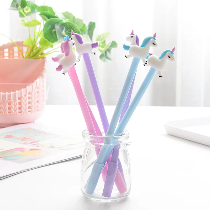 

2 Pcs Cute Cartoon Jump Unicorn Gel Pen 0.38mm Black Ink Creative Kawaii Students Signing Pen School Stationery School Supply