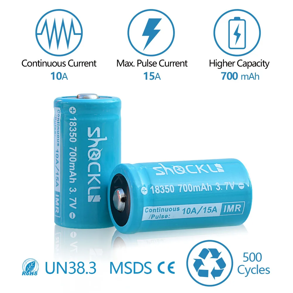 Shockli 18350 батарея 700mAh 3 7 V литий ионная аккумуляторная непрерывная 10А Импульсный 15а
