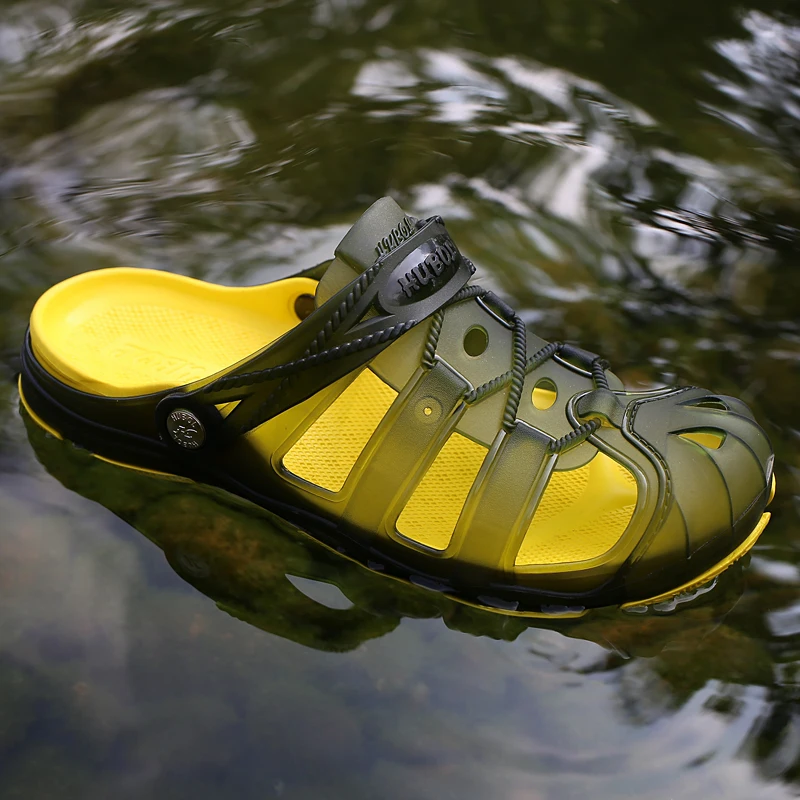 Новинка 2018 мужские летние пляжные шлепанцы с отверстиями вентиляционные туфли