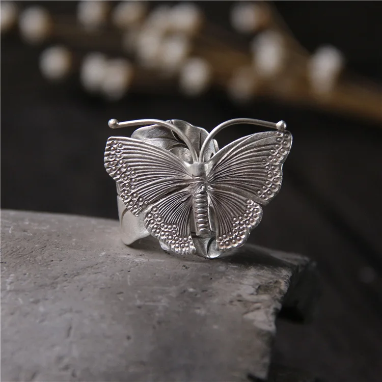 

2018 Real New Anel Feminino 925 Sterling Butterfly Ring Ms. Exaggerated Personality Restoring Ancient Ways Handmade Thailand