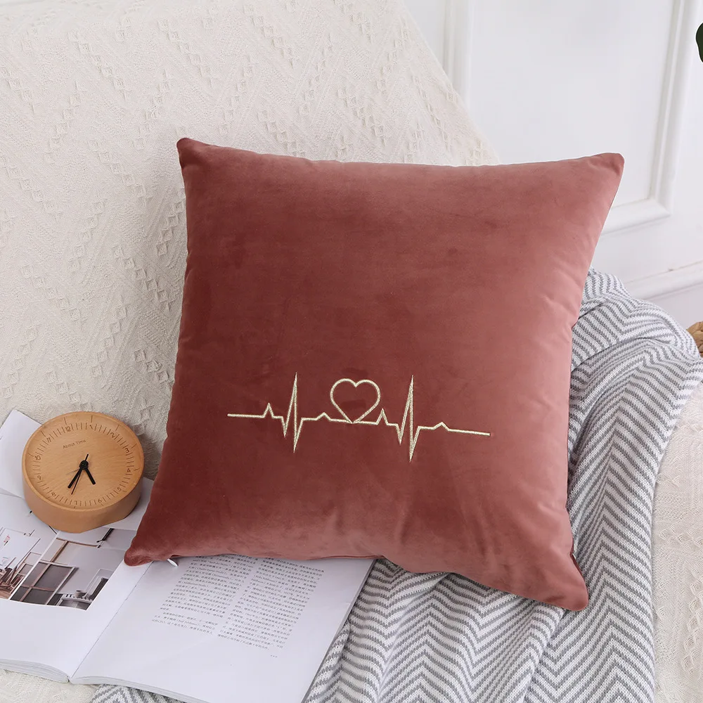 INS маленькая свежая однотонная наволочка для дивана с золотой шелковой вышивкой