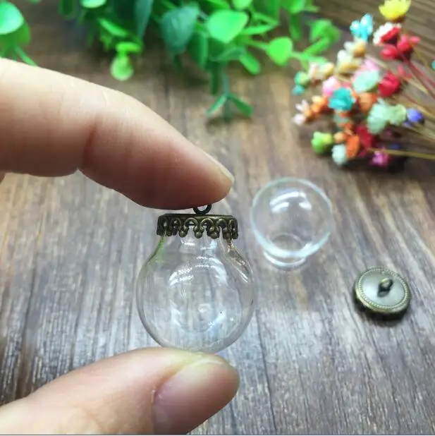 

50sets/lot 20*12mm Glass globe with crown bronze base set glass vial pendant DIY glass bottle dome cover necklace pendant charms