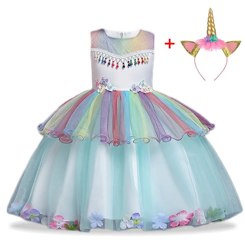 Новые Детские платья для девочек нарядное платье принцессы с единорогом костюм