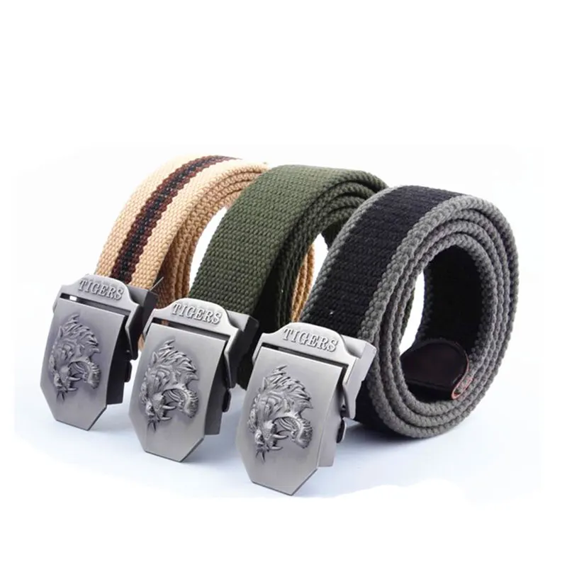 2017 новый Горячий Тигр Логотип Автоматическая Пряжка Холст Пояса мужские Тканые