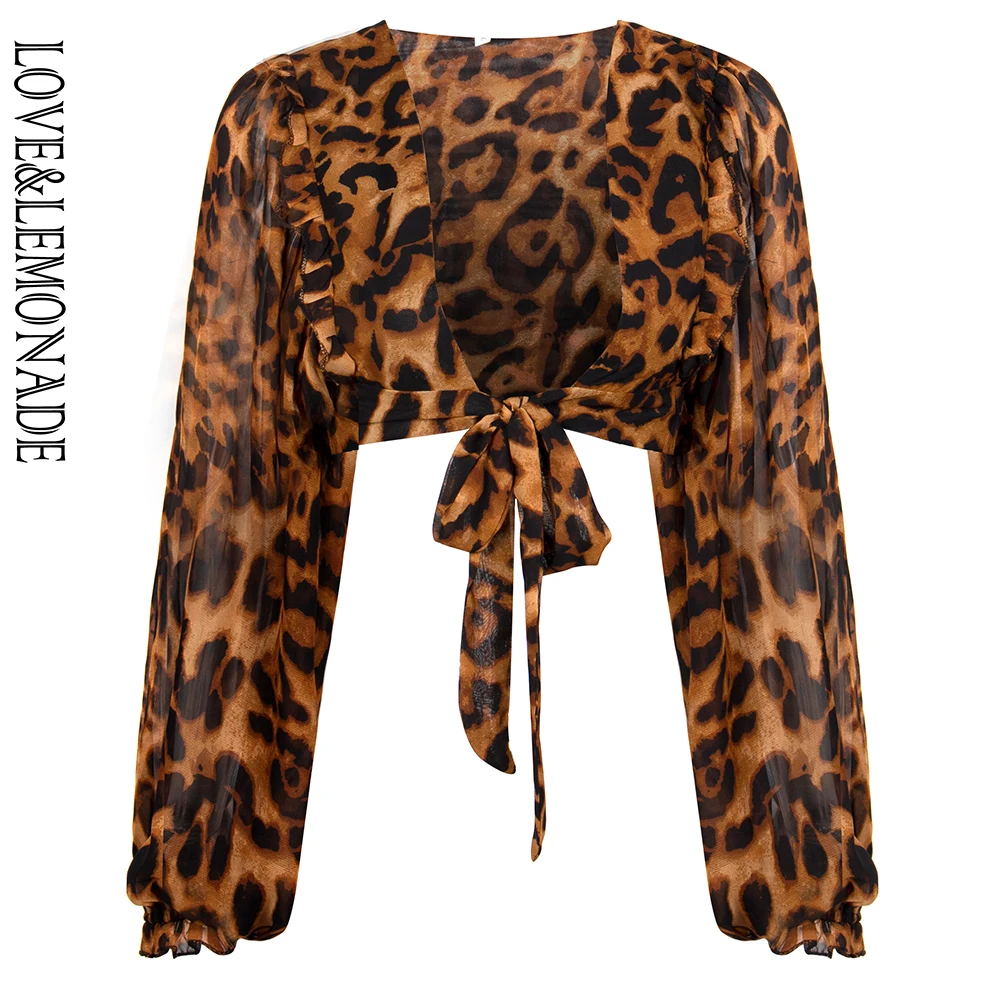 LOVE & LEMONADE Сексуальная леопардовая шифоновая блуза с v образным вырезом и длинным