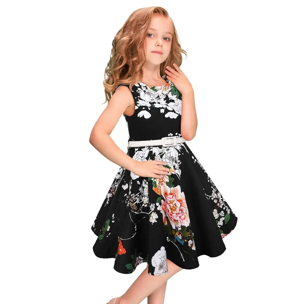 Kidlove Girls Fresh Style Floral Pattern Princess Dress Fashion Vintage Sleeveless Round Neck Fluffy Party Clothes ZK30 | Детская одежда