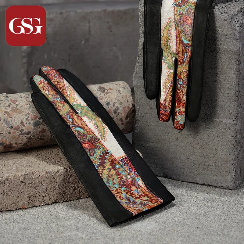 GSG Новые перчатки с сенсорным экраном женские винтажные принтом из натуральной