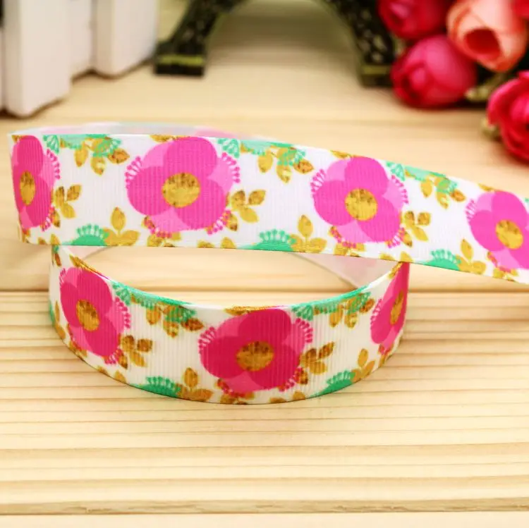 

7/8'' Free shipping flowers printed grosgrain ribbon hair bow headwear party decoration wholesale OEM 22mm H5191