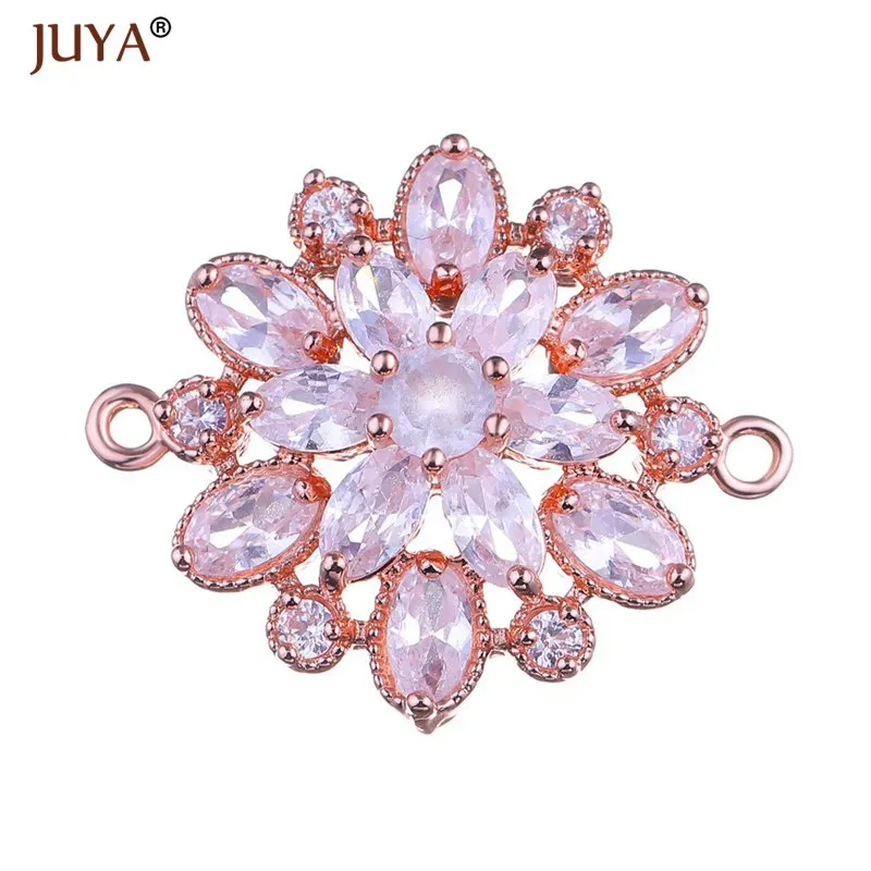 Rose gold Новые Роскошные AAA Австрийские кубические циркония Подвески в форме хрустальных цветов соединители для самостоятельного изготовления ювелирных изделий Браслеты Ожерелья Серьги - Цвет: Rose gold