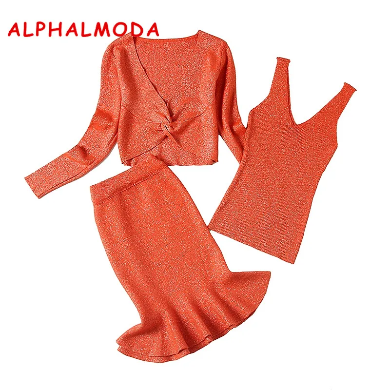 Женский комплект одежды ALPHALMODA Элегантный Блестящий трикотажный из 3 предметов