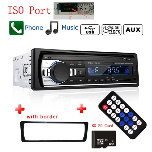 ISO with 8G Card Podofo Авторадио JSD-520 12V In-dash 1 Din Bluetooth автомагнитолы SD MP3 плеер Авто Аудио Стерео FM приемник Aux вход - Цвет: ISO with 8G Card