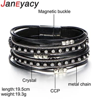 new europe fashion bohemia beads crystal leather bracelets pulseras multiple layers rope womans bracelet bangles fashion female