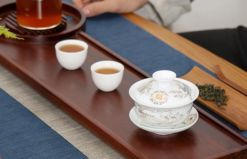 Изысканный чайный сервиз Gaiwan с изображением китайских цветов и птиц фарфоровый