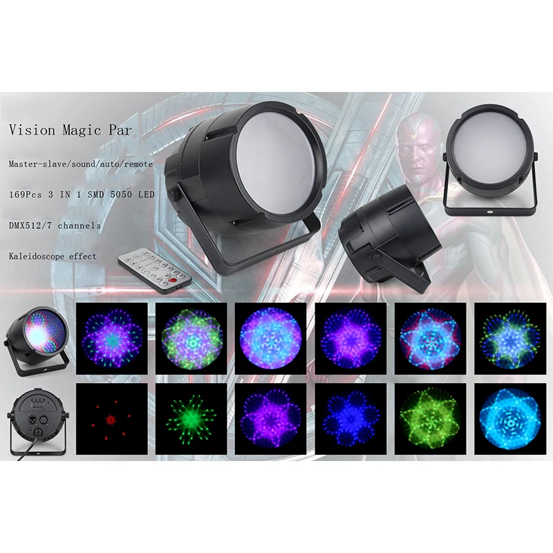 LED Magic Par Light with 169Pcs Lamp Bead SMD5050 RGB Remote Control Kaleidoscope for Effect Disco Party Holiday Home Decoration | Лампы и