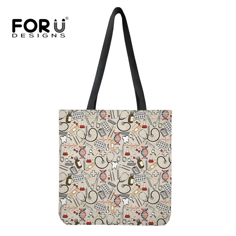 FORUDESIGNS/многоразовая сумка для покупок, модная Холщовая Сумка, мультяшный узор с изображением сиделки, Повседневная Сумка-тоут для женщин, девочек, книга, дорожная посылка - Цвет: HXA305Z22