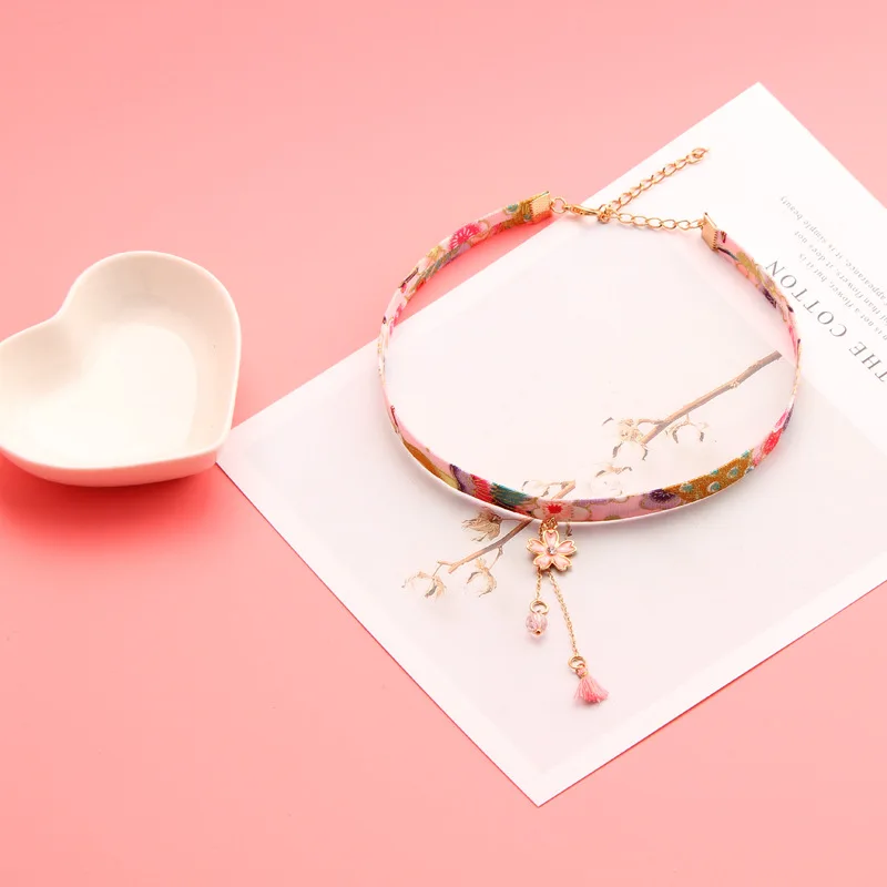 DoreenBeads классический японский стиль лента веревочка кукла чокер милый романтический женский розовый цветок бусина короткое ожерелье с подвеской, 1 шт
