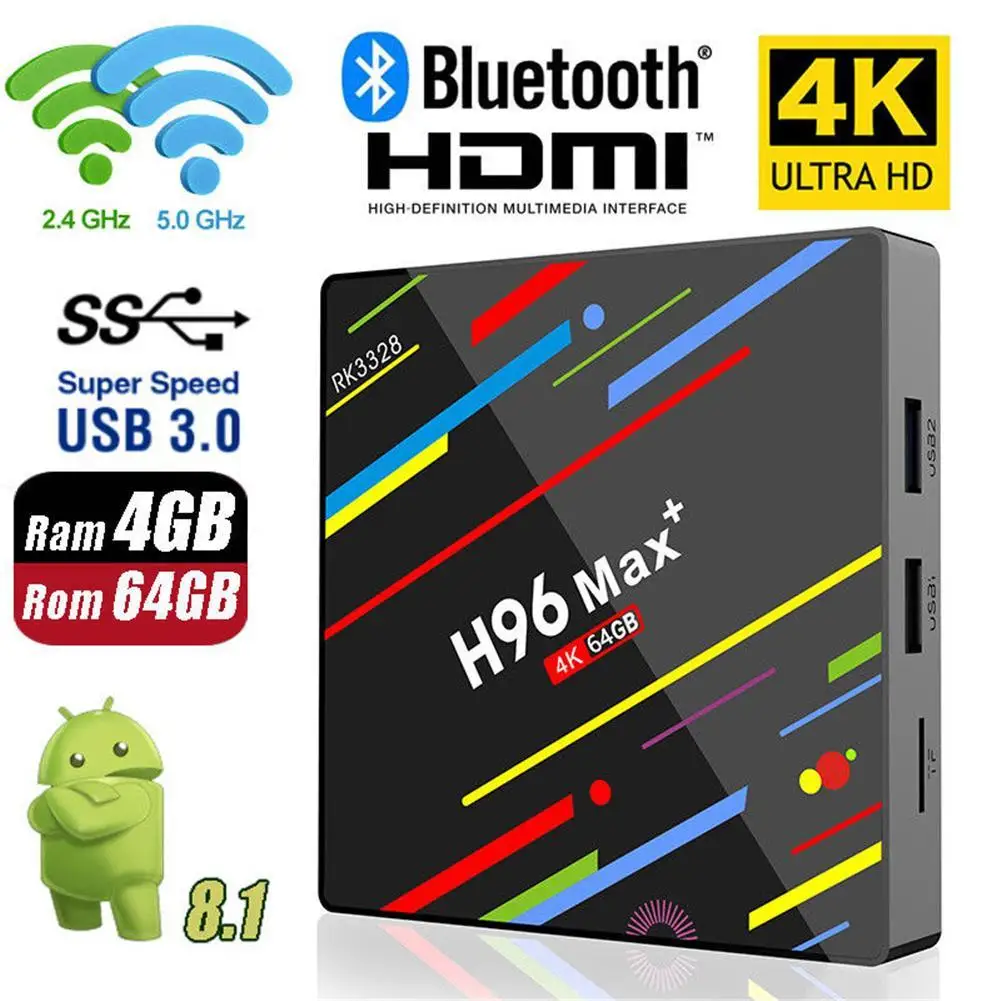 H96 MAX Plus TV Box Android 8.1 4gm ram 64gb Rockchip RK3328 USB3.0 H.265 4K Youtube Netflix Google Play Smart H96MAX | Электроника