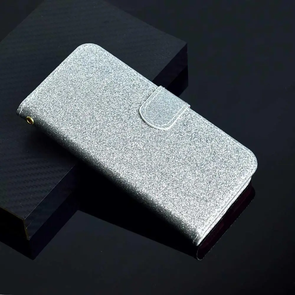 silver Флип-кошелек кожаный розовый золотой чехол для телефона для iPhone X XS Max XR роскошный флэш-порошок чехол для iPhone 6 7 8 Plus отделение для карт сумка - Цвет: silver