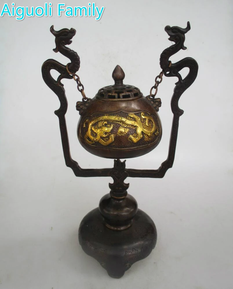 Большая курильница из редкой китайской старой меди с резным