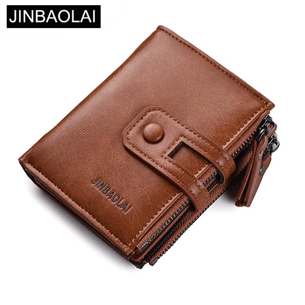 JINBAOLAI из искусственной кожи мужские кошельки двойная молния короткий дизайн