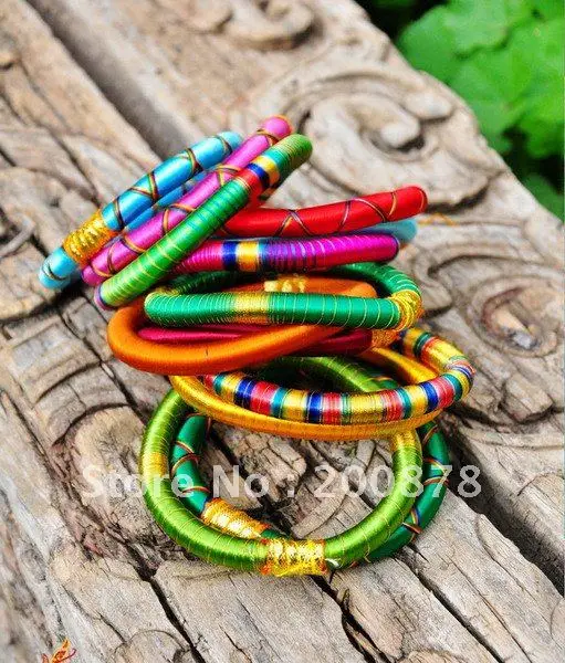 

Микс 10 шт. индийские красочные Болливуд модное танцевальное шелк завязанный браслет BB-219