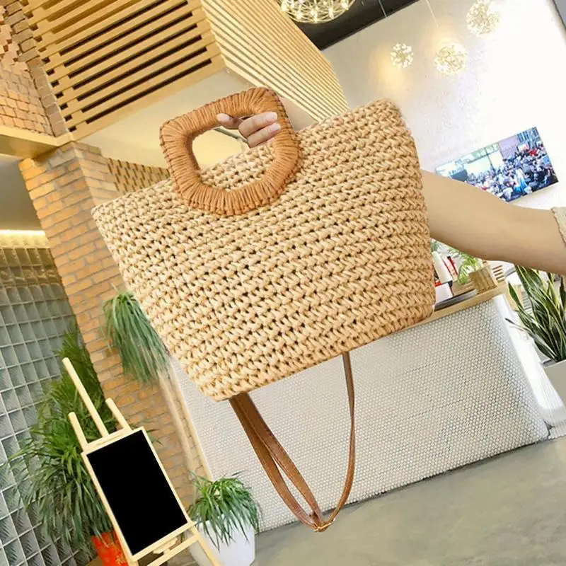 Женские пляжные плетеные соломенные летние сумки женские с Луной через плечо
