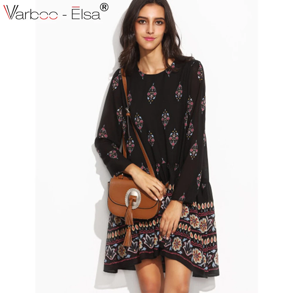 VARBOO_ELSA2017 Мода Чешский Лето Dress Печати Пляж Старинные Сексуальная drwss Женский Vestidos