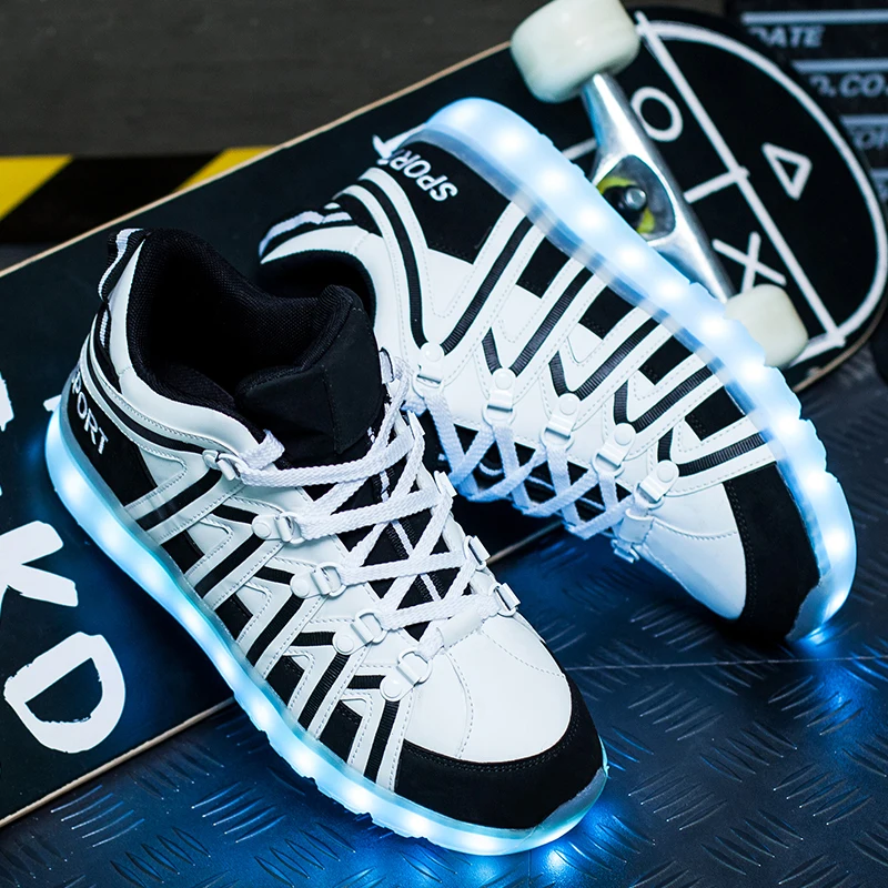 Свет Кроссовки светящиеся Обувь USB Зарядное устройство с загорается СВЕТОДИОД